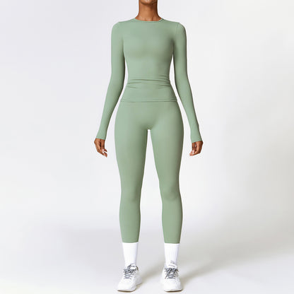 Women's Brushed Fabric Long Sleeved Gym Set - Quick Drying
