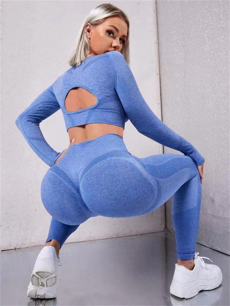 Women's Two Piece Gym Set With Hollow Back Top and Lifting Leggings