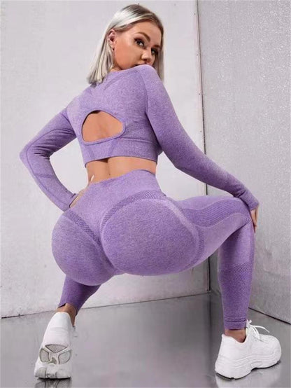 Women's Two Piece Gym Set With Hollow Back Top and Lifting Leggings