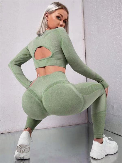 Women's Two Piece Gym Set With Hollow Back Top and Lifting Leggings
