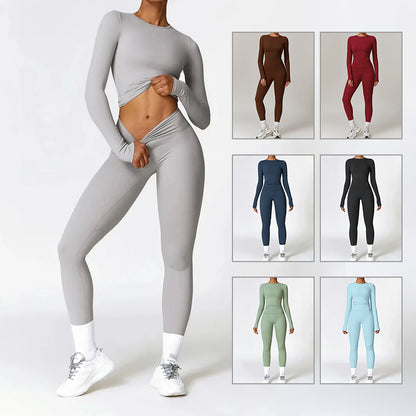 Women's Brushed Fabric Long Sleeved Gym Set - Quick Drying