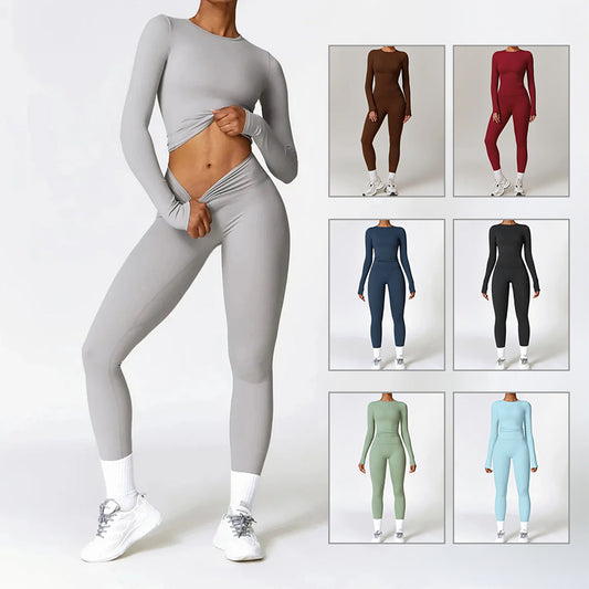 Women's Brushed Fabric Long Sleeved Gym Set - Quick Drying