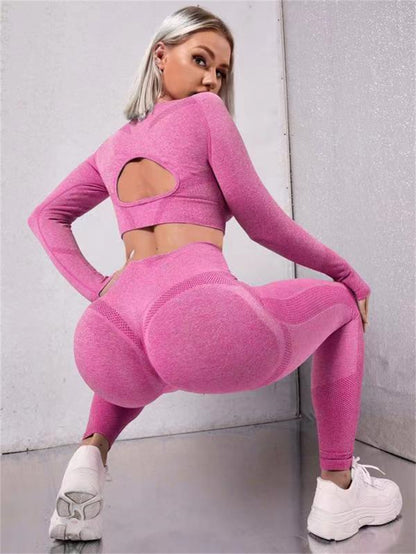 Women's Two Piece Gym Set With Hollow Back Top and Lifting Leggings