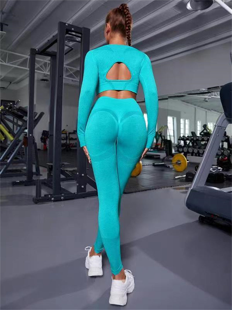 Women's Two Piece Gym Set With Hollow Back Top and Lifting Leggings