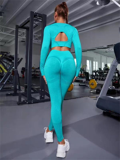 Women's Two Piece Gym Set With Hollow Back Top and Lifting Leggings